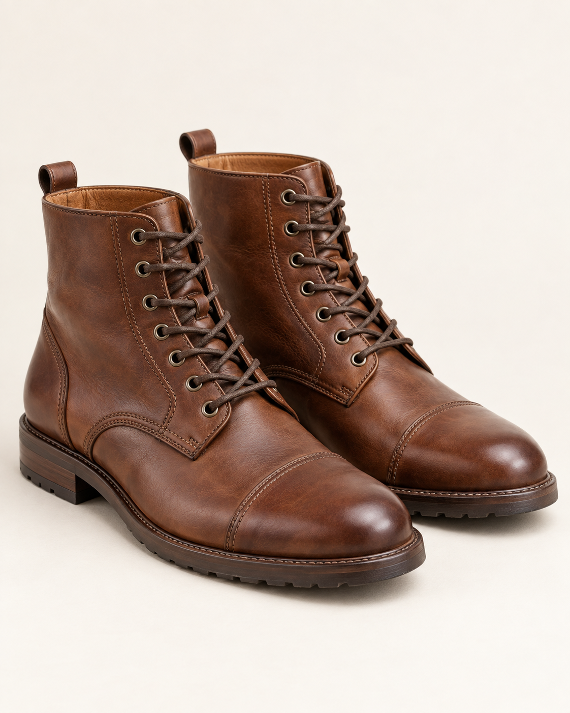 Brown Leather Lace-Up Boots